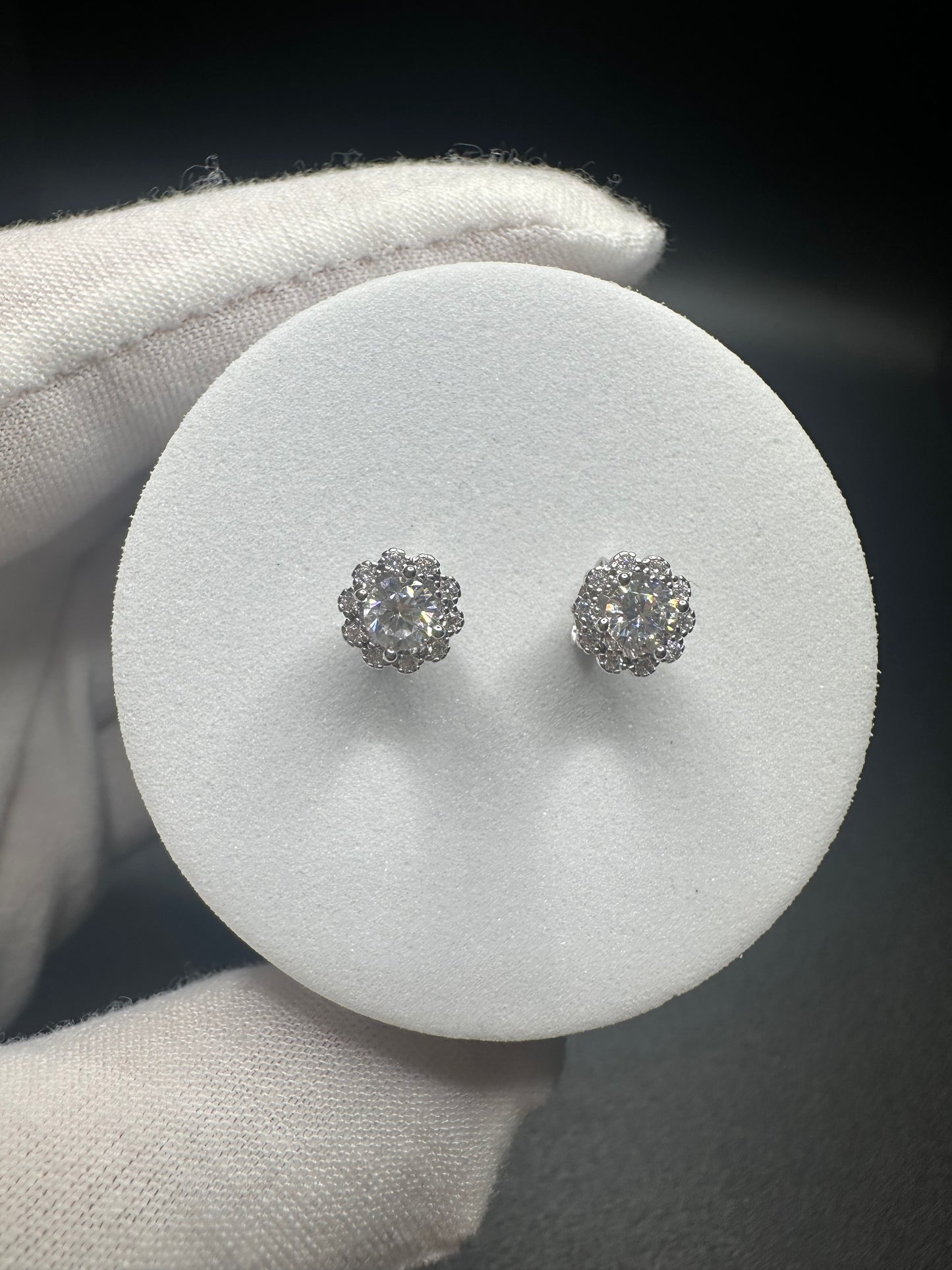 1 Carat 925 Sterling Silver Moissanite Earrings – 5mm Round, VVS1 Clarity, D Color with Flower Cluster Design