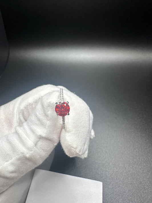 1 Carat 925 Sterling Silver Moissanite Ring – 6.5mm Round, VVS1 Clarity, D Color with Garnet, Champagne & Klein Blue Variations