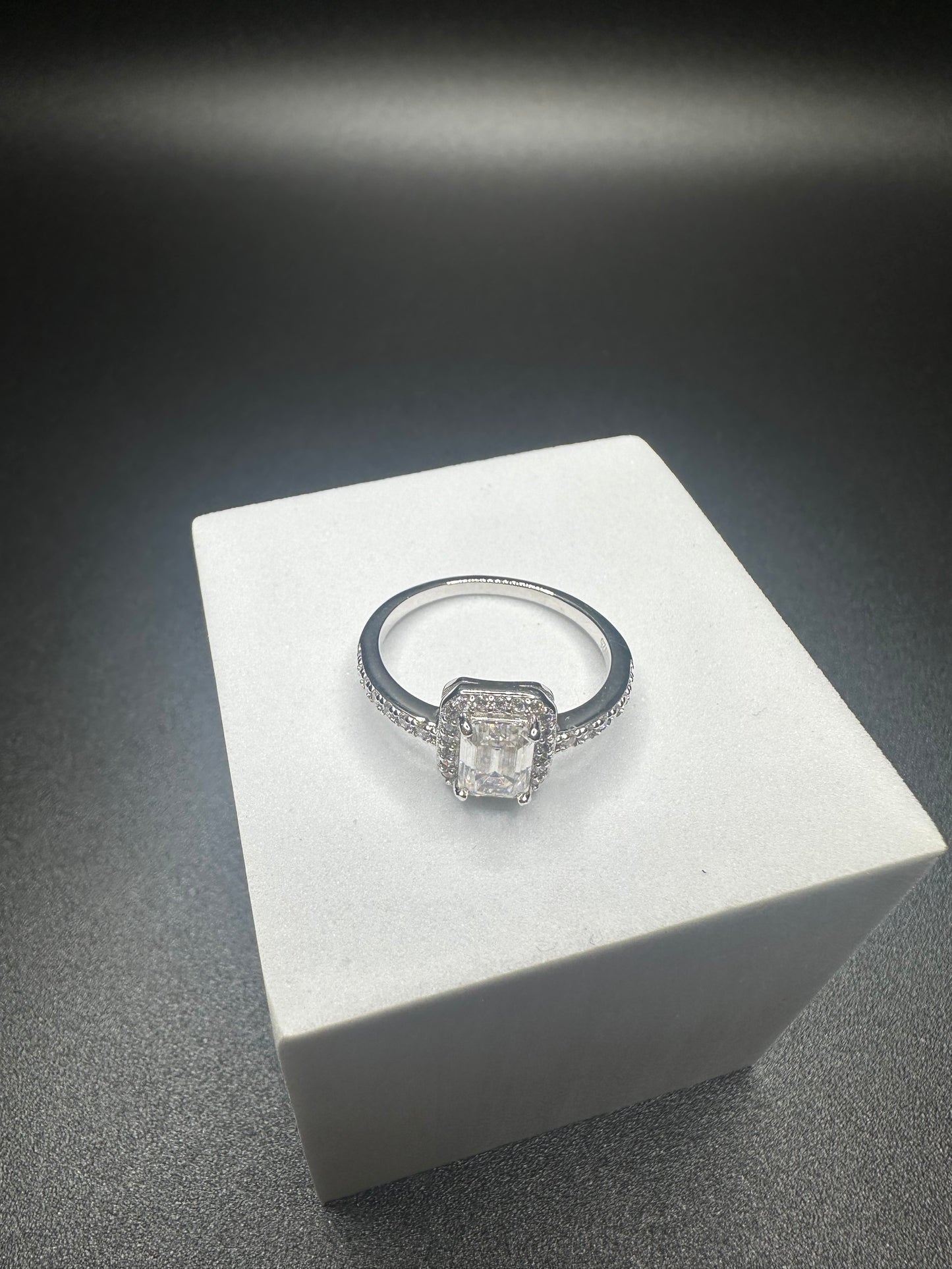 7.5mm Emerald Cut, 1ctw 925 Sterling Silver Moissanite Ring