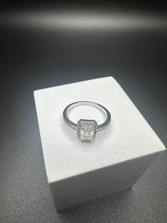 7.5mm Emerald Cut, 1ctw 925 Sterling Silver Moissanite Ring