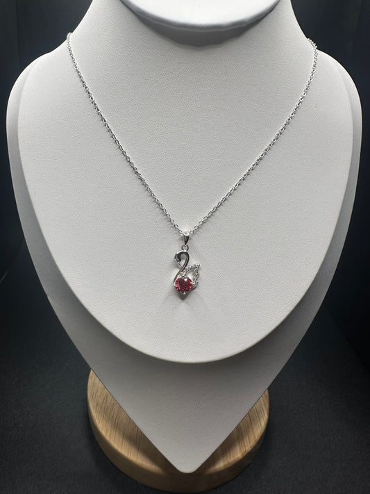 1 Carat 925 Sterling Silver Moissanite Swan Pendant – 6.5mm Princess Cut, VVS1 Clarity, D Color with Garnet, Klein Blue & Champagne Options