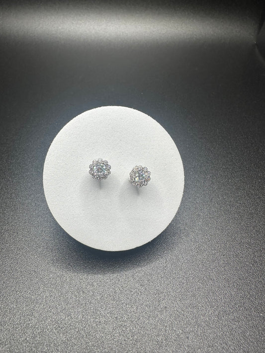 1 Carat 925 Sterling Silver Moissanite Earrings – 5mm Round, VVS1 Clarity, D Color with Flower Cluster Design