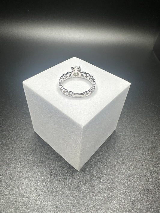 1 Carat 925 Sterling Silver Moissanite Ring – 6.5mm Round, VVS1 Clarity, D Color with Heart Design