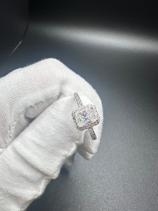 7.5mm Radiant Cut, 1ctw, 925 Sterling Silver Moissanite Ring