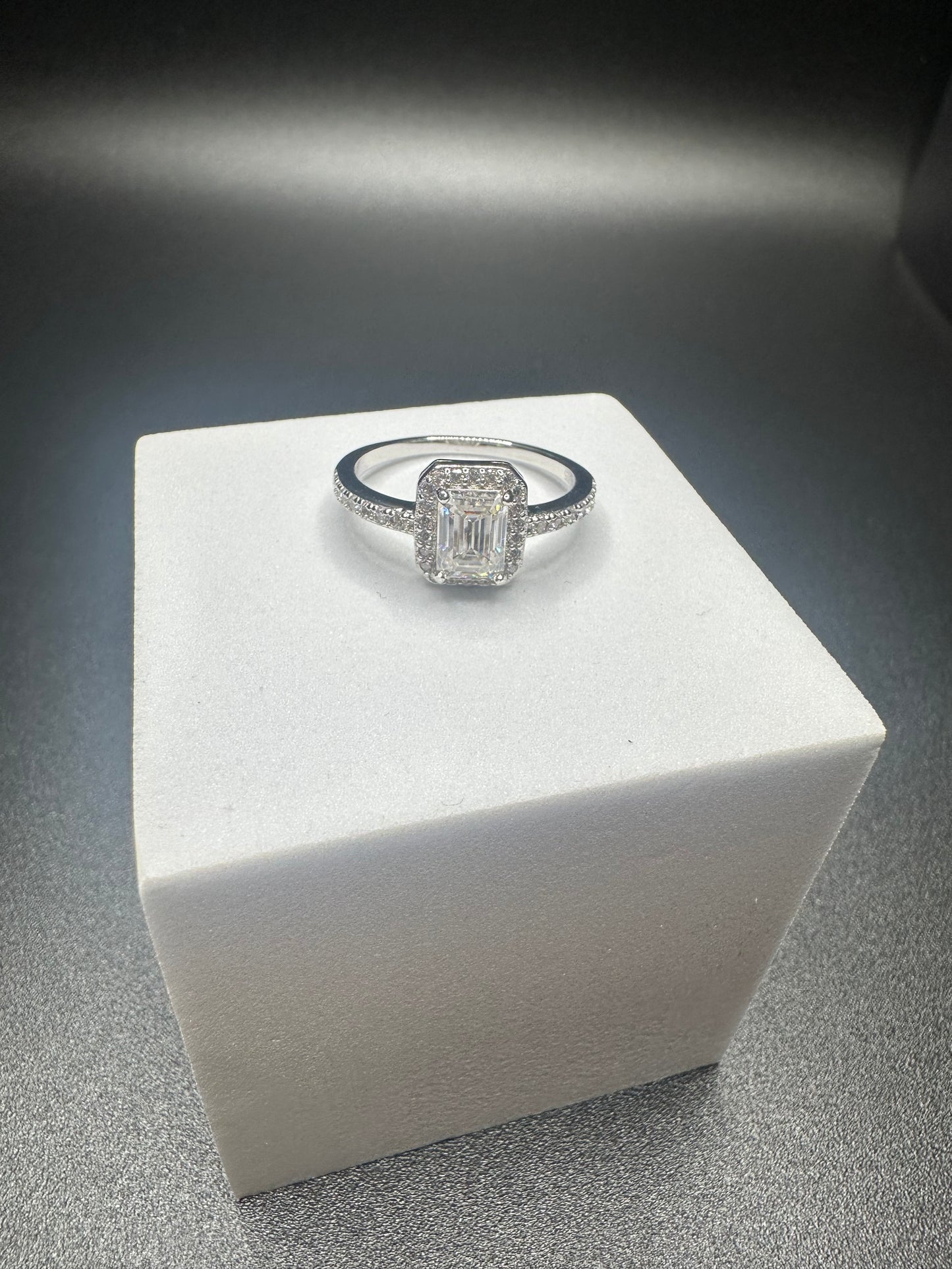 7.5mm Emerald Cut, 1ctw 925 Sterling Silver Moissanite Ring