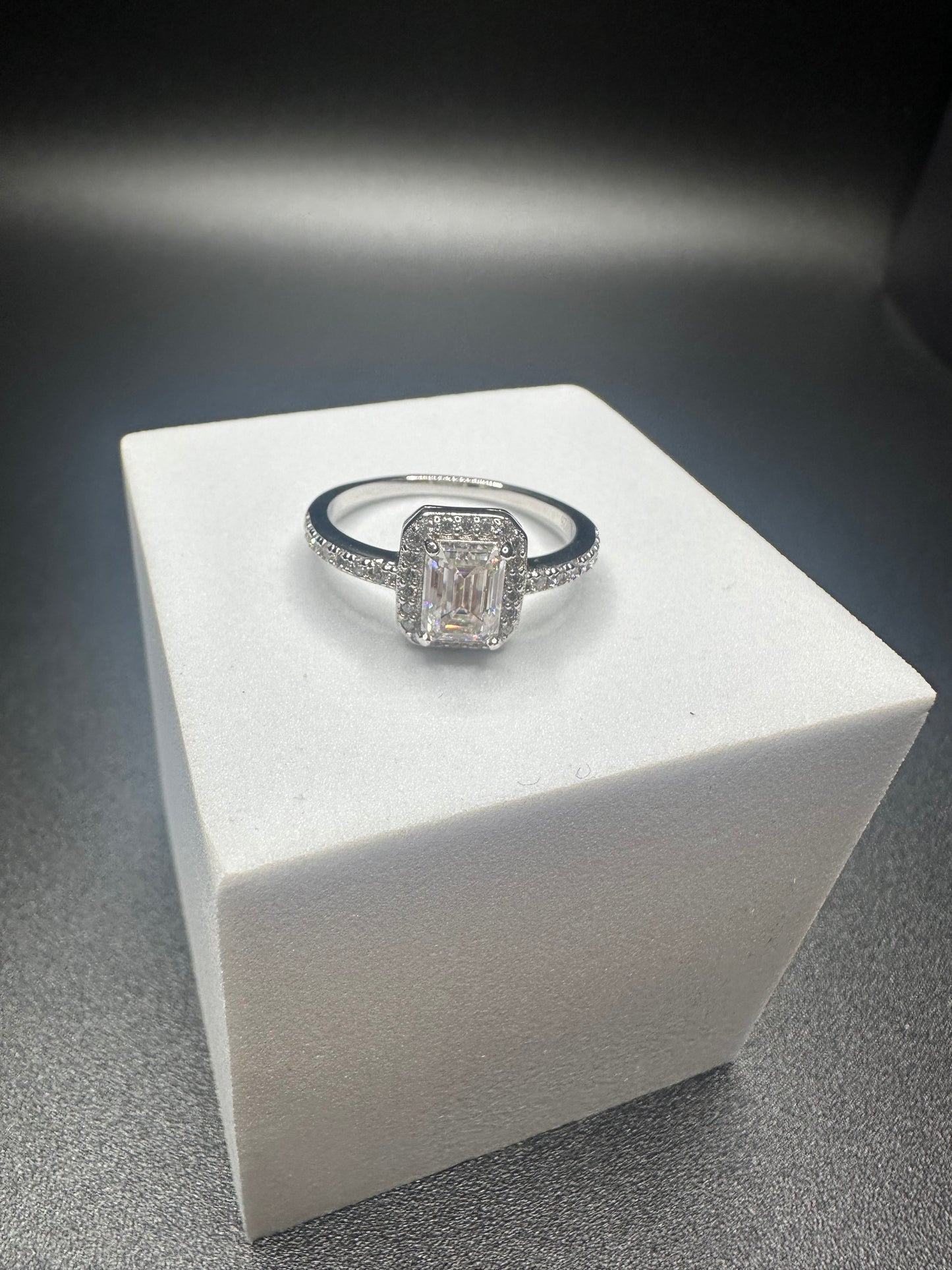 7.5mm Emerald Cut, 1ctw 925 Sterling Silver Moissanite Ring