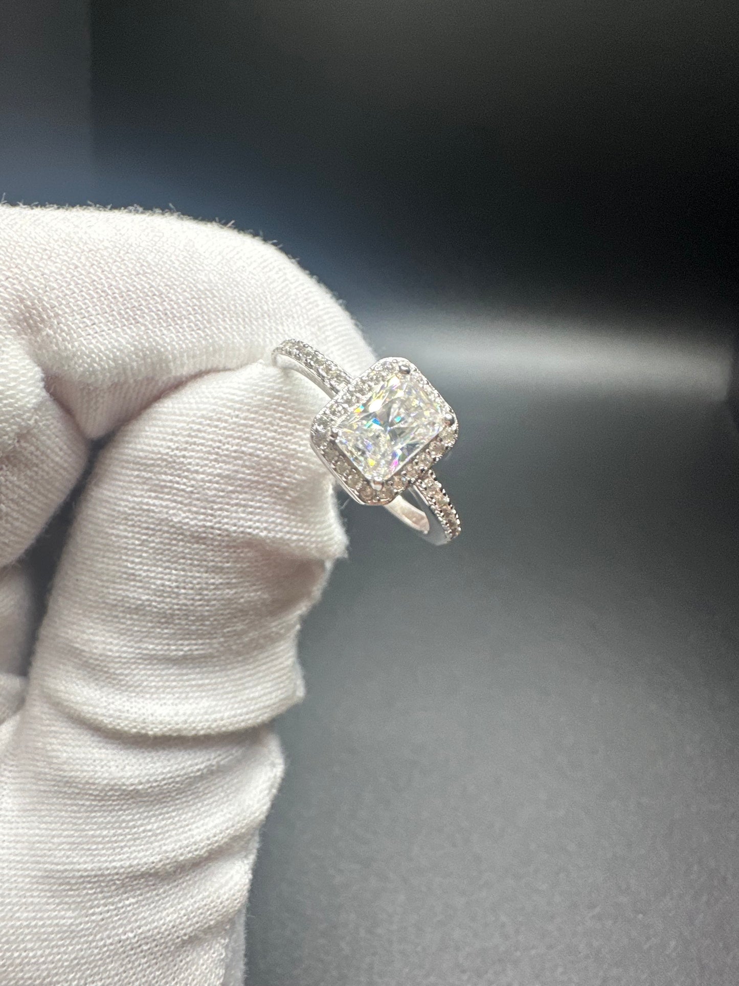7.5mm Radiant Cut, 1ctw, 925 Sterling Silver Moissanite Ring